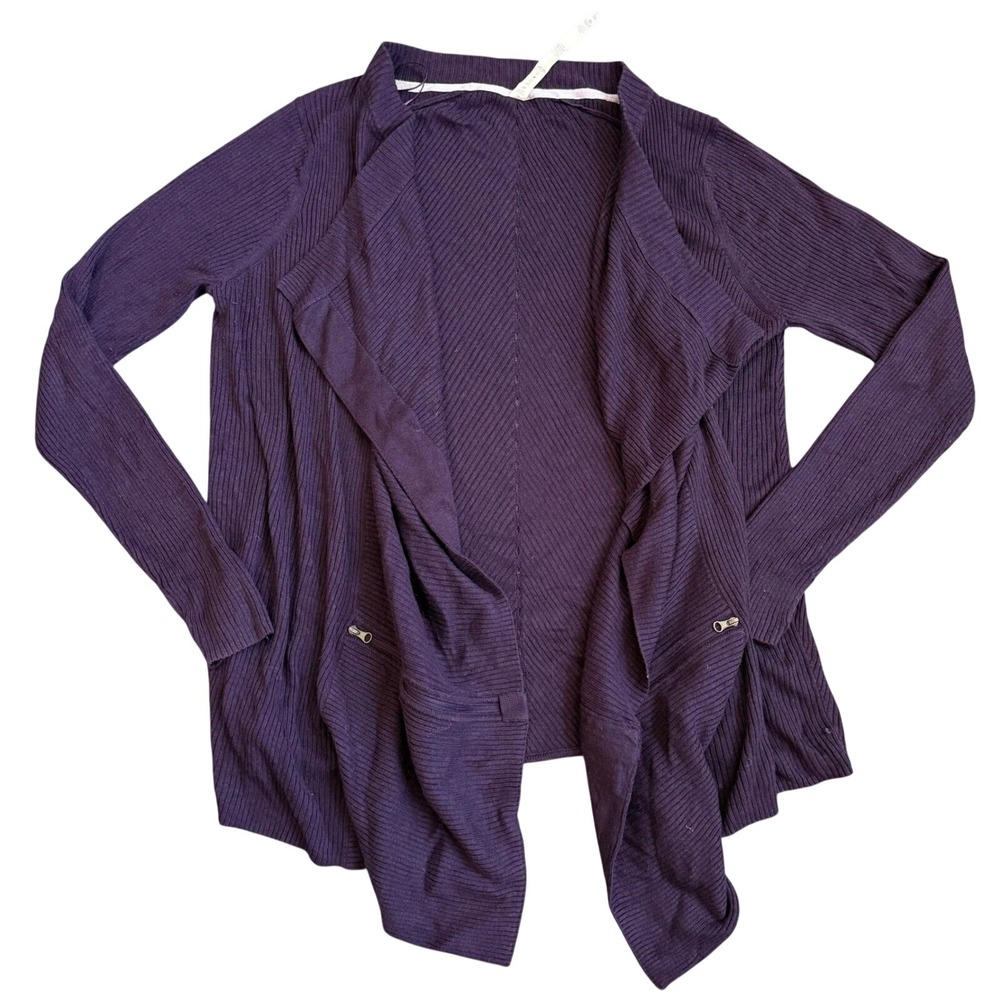 Lululemon Resolution Wrap Cardigan 10 Purple Asymmetrical Open Cashmere Viscose